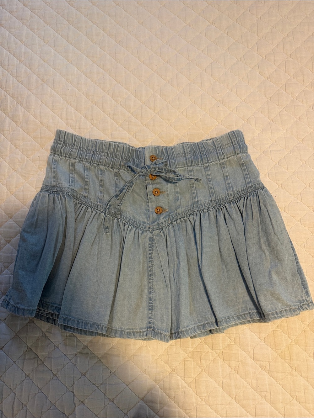 Free People Light Blue Denim Tiered Mini Skirt with Button Front
